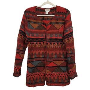 Vtg Coldwater Creek Colorful‎ Knit Sweater  Cardigan Sz M Button Front Cottage